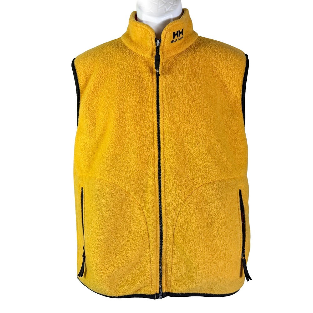 Helly Hansen Fleece Vest Mens Large Yellow Full Zip Sleeveless Jacket Logo